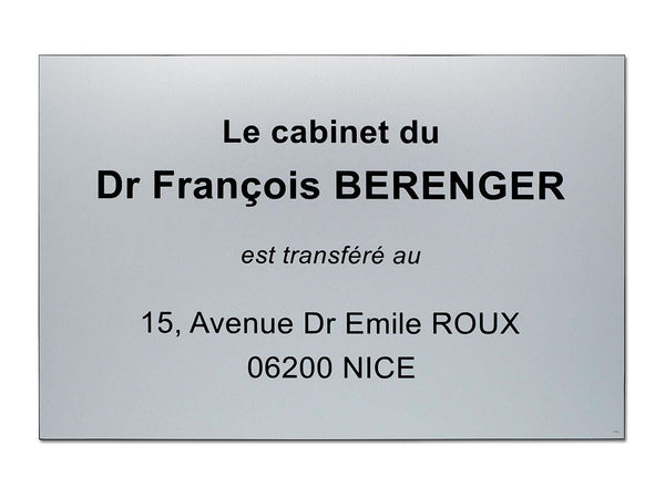 Plaque transfert de cabinet
