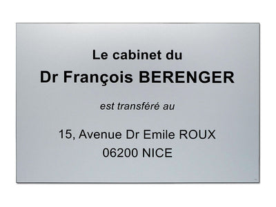 Plaque transfert de cabinet