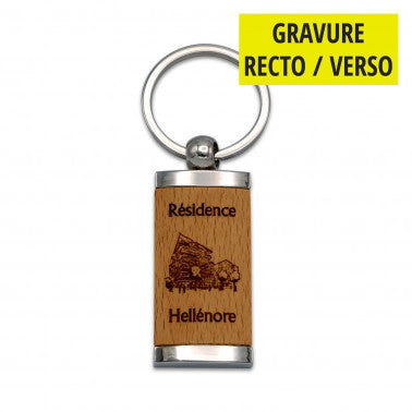 Porte clé bois et métal gravé Recto Verso